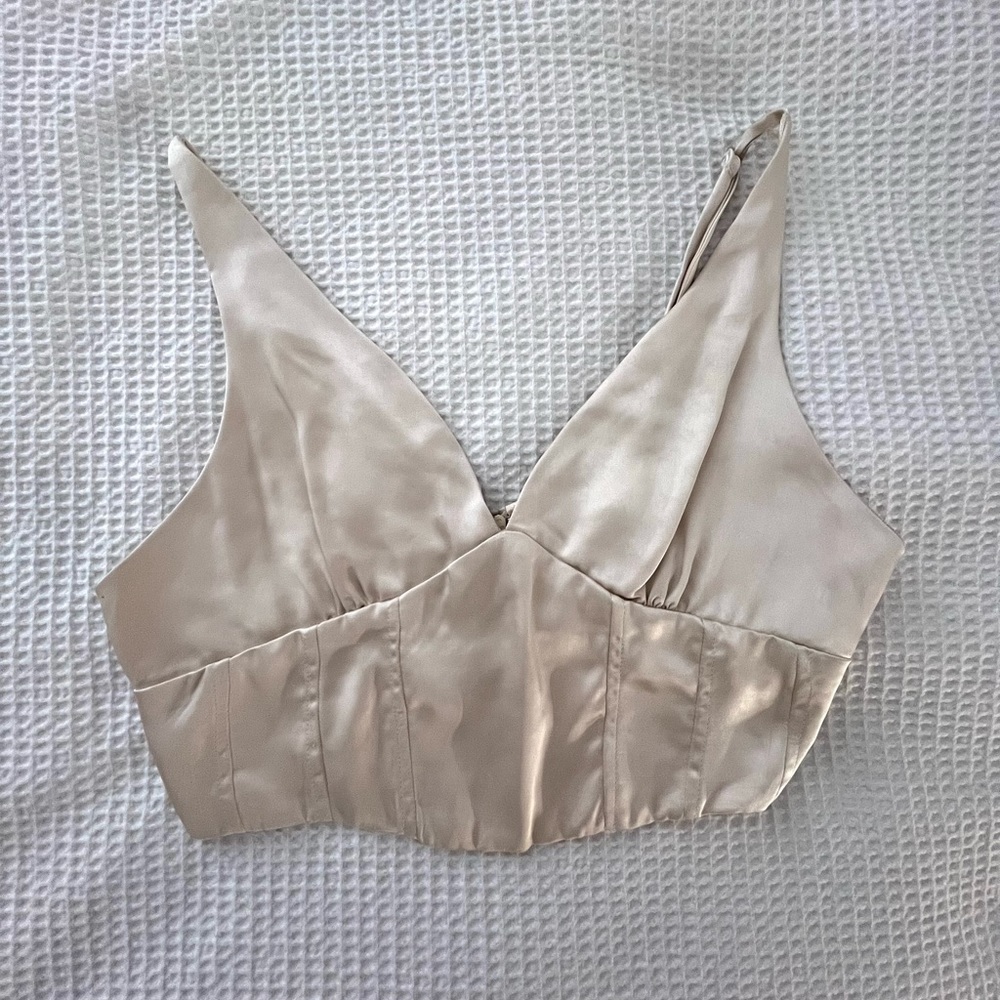 mustard seed silk champagne v neck top